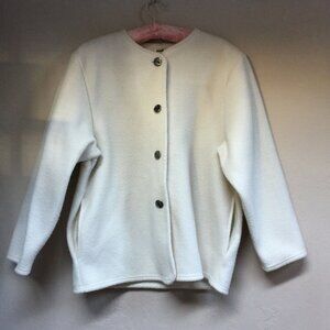 Vintage Aqua Sheen Women's Medium White Polar Fleece Button Front Jacket Pockets